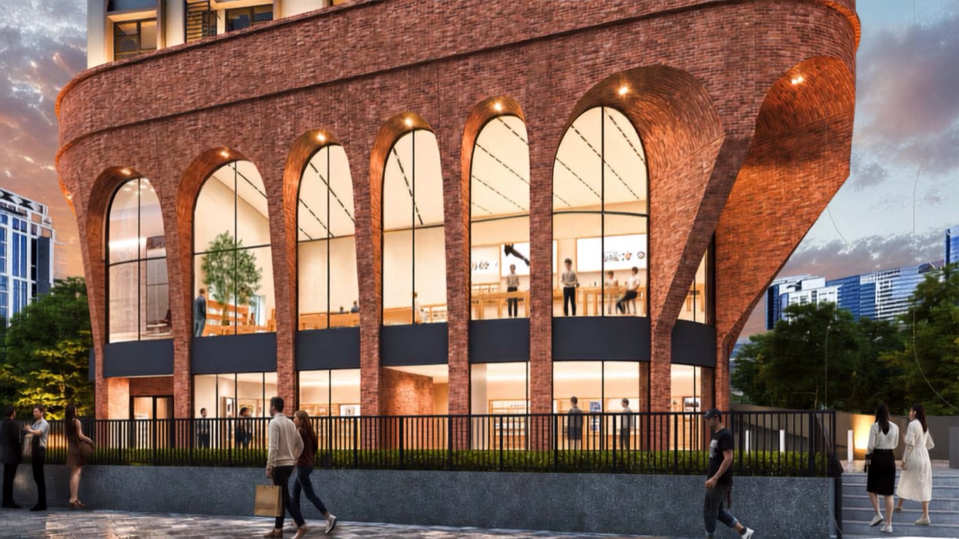 Artist's impression — red-brick arched podium